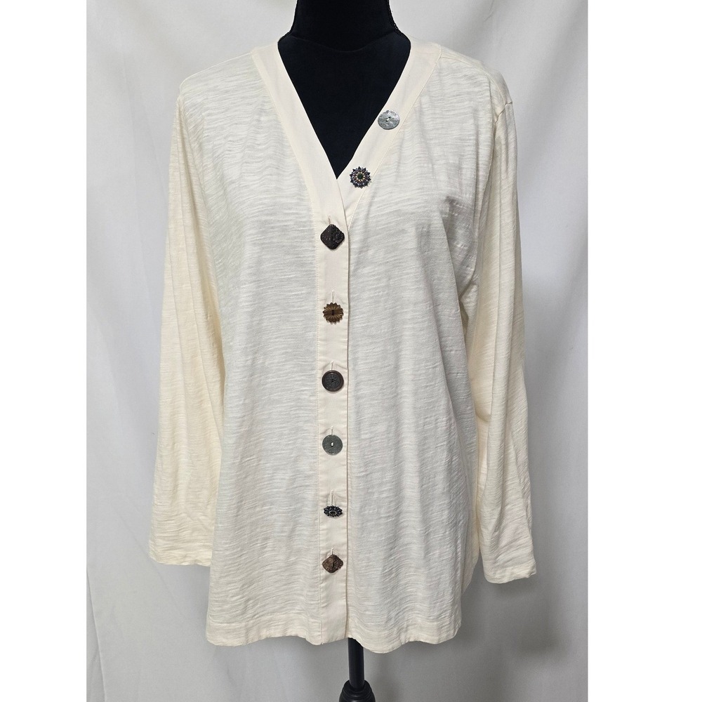 Soft Surroundings women plus size 1X cream cotton mismatched button cardigan